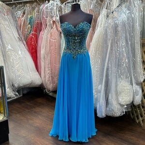 Strapless Turquoise Embellished Gown